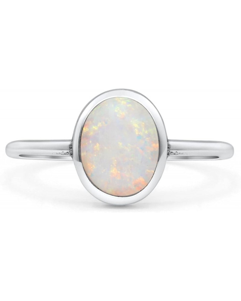 Oval Fashion Petite Dainty Thumb Ring Lab Created Opal Solid 925 Sterling Silver Lab Created White Opal $9.02 Rings