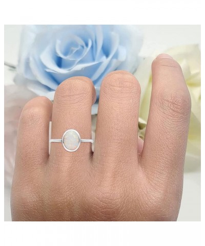 Oval Fashion Petite Dainty Thumb Ring Lab Created Opal Solid 925 Sterling Silver Lab Created White Opal $9.02 Rings