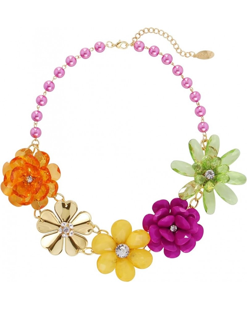 5 Flower Braided Crystal Statement Chunky Necklace Bib Collar Flower Pearl Jewelry for Women Magenta Haze $11.23 Necklaces