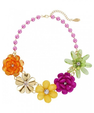 5 Flower Braided Crystal Statement Chunky Necklace Bib Collar Flower Pearl Jewelry for Women Magenta Haze $11.23 Necklaces