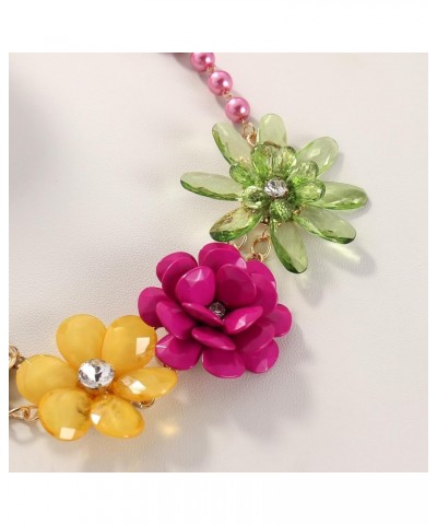 5 Flower Braided Crystal Statement Chunky Necklace Bib Collar Flower Pearl Jewelry for Women Magenta Haze $11.23 Necklaces