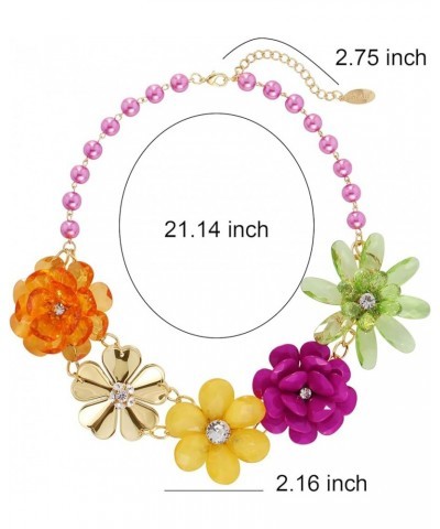 5 Flower Braided Crystal Statement Chunky Necklace Bib Collar Flower Pearl Jewelry for Women Magenta Haze $11.23 Necklaces