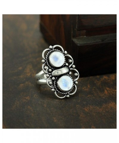 3.40Cts Native American Style Round Shaped Natural Gemstone Handmade Rings For Women, 925 Silver Plated Handmade Birthstone R...