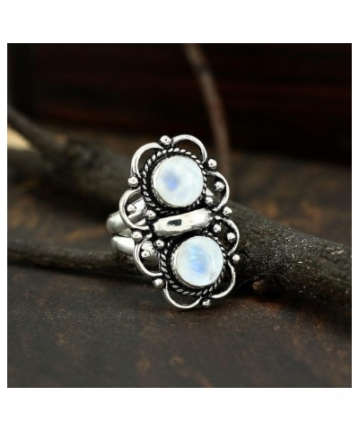 3.40Cts Native American Style Round Shaped Natural Gemstone Handmade Rings For Women, 925 Silver Plated Handmade Birthstone R...