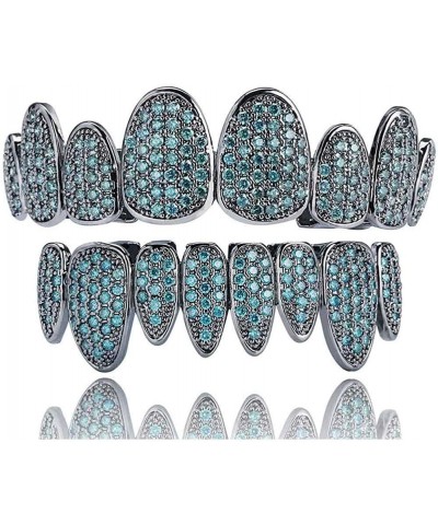 18K Gold Plated Iced Out Simulated Diamond Grills for Your Teeth with Molding Bars Aquamarine Set $16.42 Body Jewelry