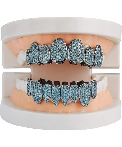 18K Gold Plated Iced Out Simulated Diamond Grills for Your Teeth with Molding Bars Aquamarine Set $16.42 Body Jewelry