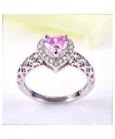 Silver Plated Brilliant Heart Cut Created Pink White Topaz CZ Cubic Zirconia Filled Halo Wedding Engagement Band Elegant Wome...