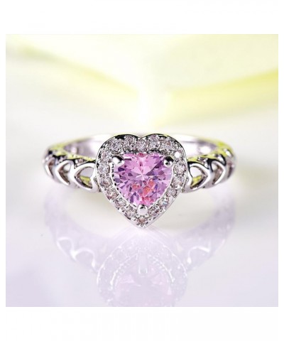 Silver Plated Brilliant Heart Cut Created Pink White Topaz CZ Cubic Zirconia Filled Halo Wedding Engagement Band Elegant Wome...