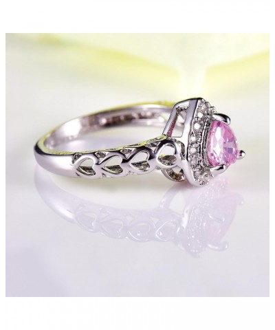 Silver Plated Brilliant Heart Cut Created Pink White Topaz CZ Cubic Zirconia Filled Halo Wedding Engagement Band Elegant Wome...