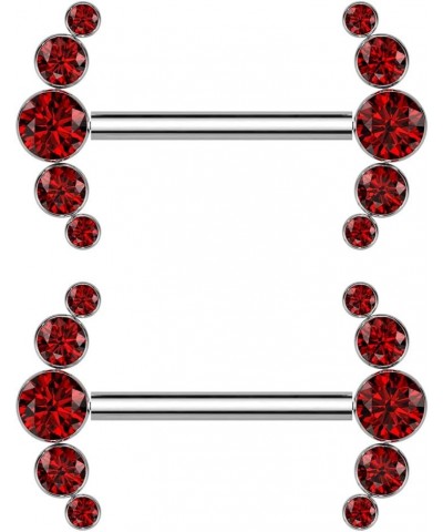 Dynamique Implant Grade Titanium Threadless Push In Nipple Barbell With 5 Bezel Set CZ Ends (Sold Per Pair Or Per Piece) Red ...