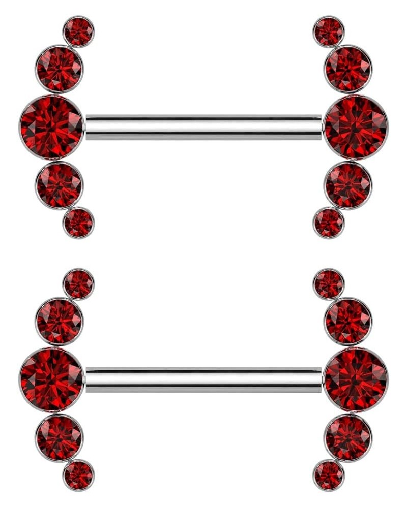 Dynamique Implant Grade Titanium Threadless Push In Nipple Barbell With 5 Bezel Set CZ Ends (Sold Per Pair Or Per Piece) Red ...