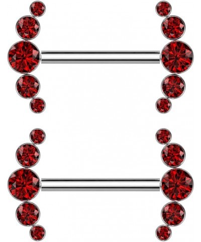 Dynamique Implant Grade Titanium Threadless Push In Nipple Barbell With 5 Bezel Set CZ Ends (Sold Per Pair Or Per Piece) Red ...