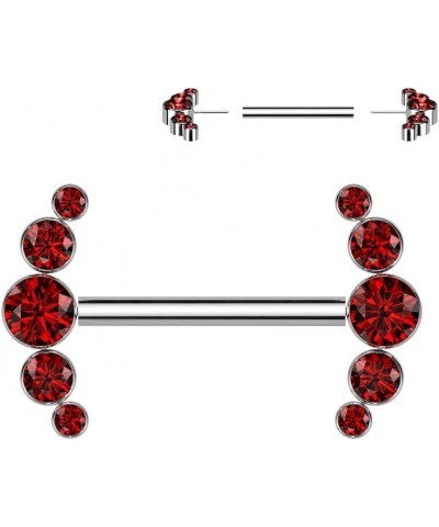 Dynamique Implant Grade Titanium Threadless Push In Nipple Barbell With 5 Bezel Set CZ Ends (Sold Per Pair Or Per Piece) Red ...