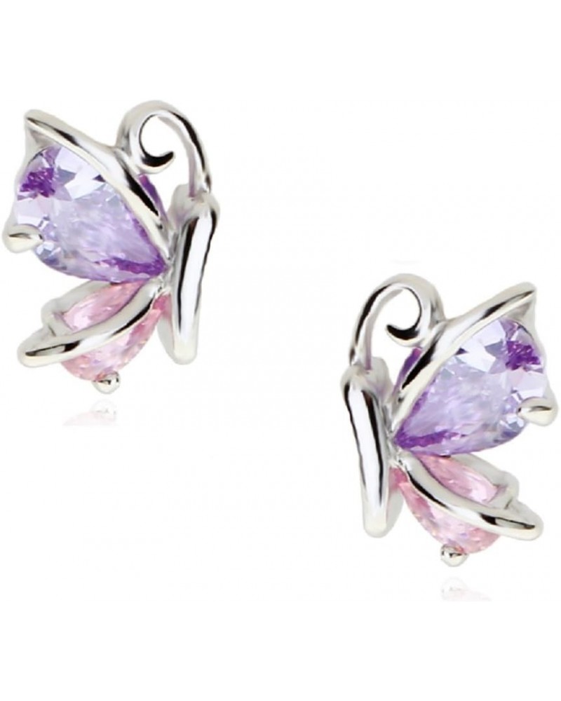 Jewelry Butterfly Stud Earrings with Zirconia Crystals 18K White Rose Gold Plated for Women Pink $12.33 Earrings