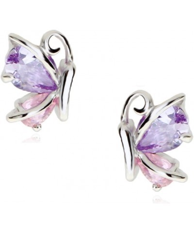 Jewelry Butterfly Stud Earrings with Zirconia Crystals 18K White Rose Gold Plated for Women Pink $12.33 Earrings