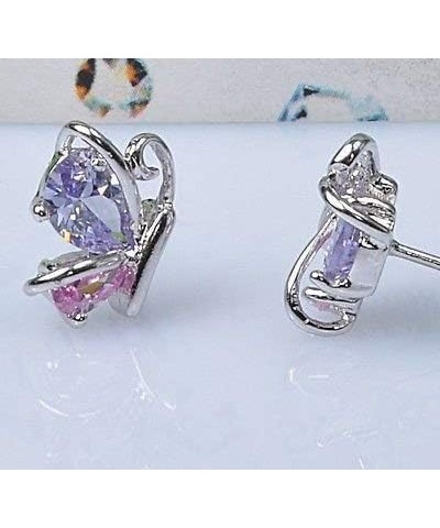 Jewelry Butterfly Stud Earrings with Zirconia Crystals 18K White Rose Gold Plated for Women Pink $12.33 Earrings