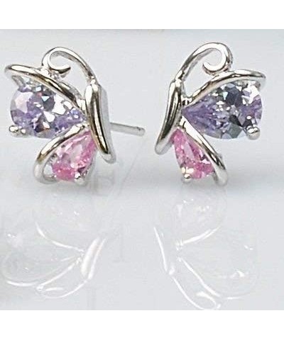 Jewelry Butterfly Stud Earrings with Zirconia Crystals 18K White Rose Gold Plated for Women Pink $12.33 Earrings