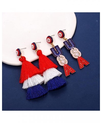 USA Earrings Beaded American Flag Stars Ice Cream Drop Dangle Earrings 4th of July Patriotic Jewelry Memorial Independence Da...