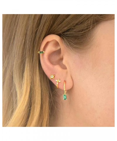 Small Gold Hoop Earrings With Green Drop, Gold Huggie Hoop Earrings For Women 14K Gold Hoops Hypoallergenic Jewelry For Girls...