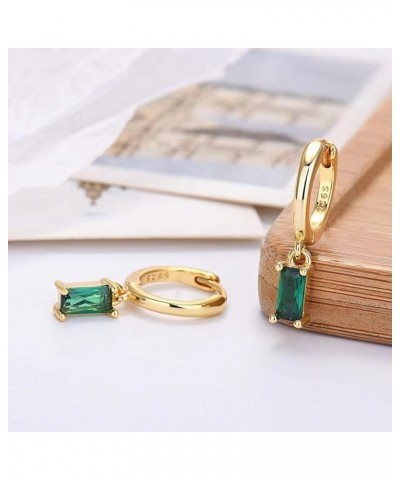 Small Gold Hoop Earrings With Green Drop, Gold Huggie Hoop Earrings For Women 14K Gold Hoops Hypoallergenic Jewelry For Girls...