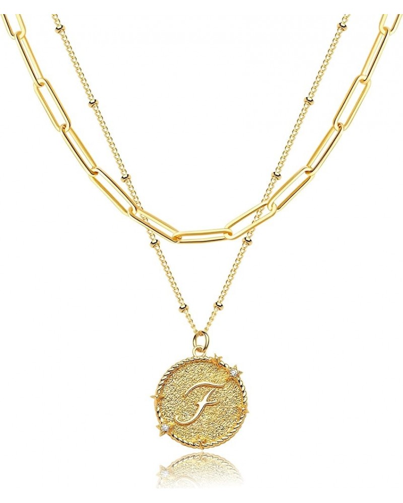 Gold Layered Initial Necklaces for Women 18K Gold Plated CZ Alphabet Coin Pendant Necklace Letter Disc Charm Necklace Persona...