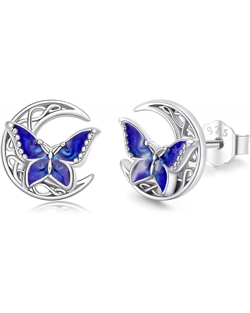 Butterfly Stud Earrings 925 Sterling Silver Celtic Moon Earrings Irish Celtic Jewelry Gifts for Women Girls Silver $19.71 Ear...