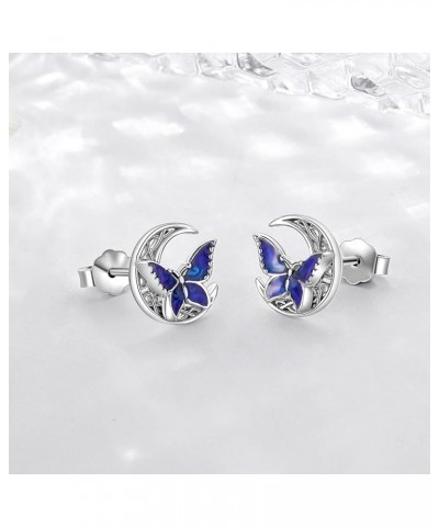 Butterfly Stud Earrings 925 Sterling Silver Celtic Moon Earrings Irish Celtic Jewelry Gifts for Women Girls Silver $19.71 Ear...