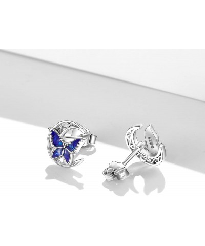 Butterfly Stud Earrings 925 Sterling Silver Celtic Moon Earrings Irish Celtic Jewelry Gifts for Women Girls Silver $19.71 Ear...