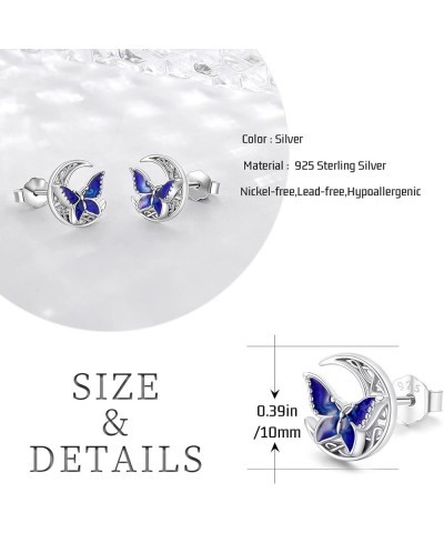 Butterfly Stud Earrings 925 Sterling Silver Celtic Moon Earrings Irish Celtic Jewelry Gifts for Women Girls Silver $19.71 Ear...