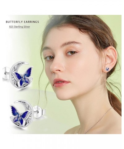 Butterfly Stud Earrings 925 Sterling Silver Celtic Moon Earrings Irish Celtic Jewelry Gifts for Women Girls Silver $19.71 Ear...