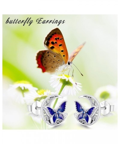 Butterfly Stud Earrings 925 Sterling Silver Celtic Moon Earrings Irish Celtic Jewelry Gifts for Women Girls Silver $19.71 Ear...