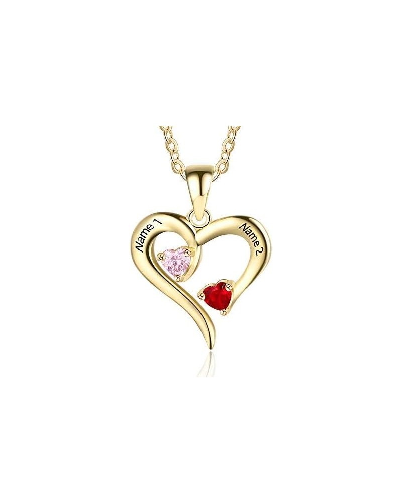 Sterling Silver Personalized 2 Names Necklace with 2 Heart Simulated Birthstone Couple Pendant Necklace for Women Gold $20.35...