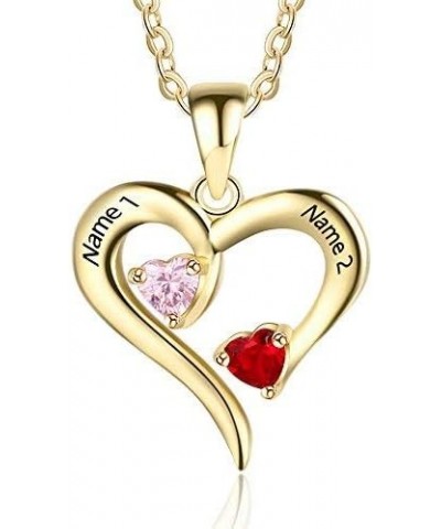 Sterling Silver Personalized 2 Names Necklace with 2 Heart Simulated Birthstone Couple Pendant Necklace for Women Gold $20.35...