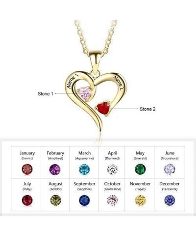 Sterling Silver Personalized 2 Names Necklace with 2 Heart Simulated Birthstone Couple Pendant Necklace for Women Gold $20.35...