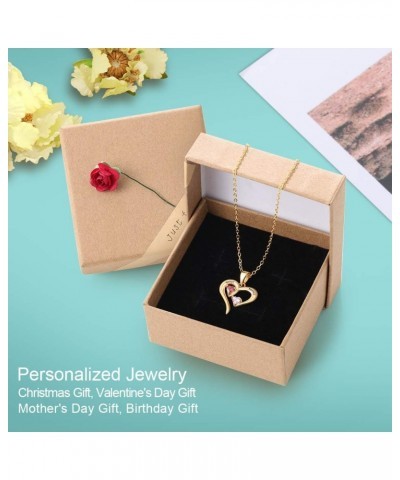 Sterling Silver Personalized 2 Names Necklace with 2 Heart Simulated Birthstone Couple Pendant Necklace for Women Gold $20.35...