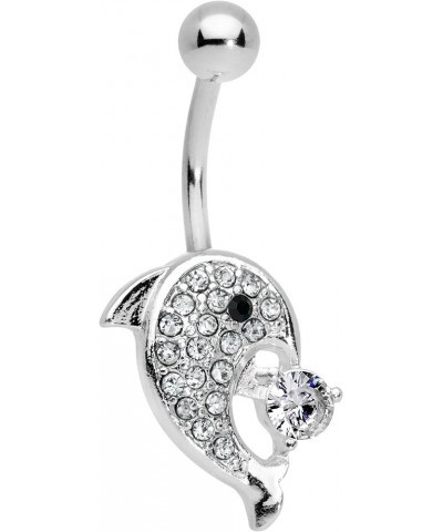 Steel Accented Dolphin Belly Ring Clear $9.23 Body Jewelry