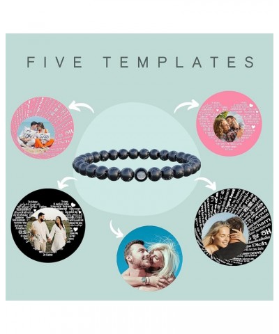 Stainless Steel Personalized Photo Bracelet - Valentine's Day Birthday Anniversary Any Special Day Gifts Black Howlite Elasti...