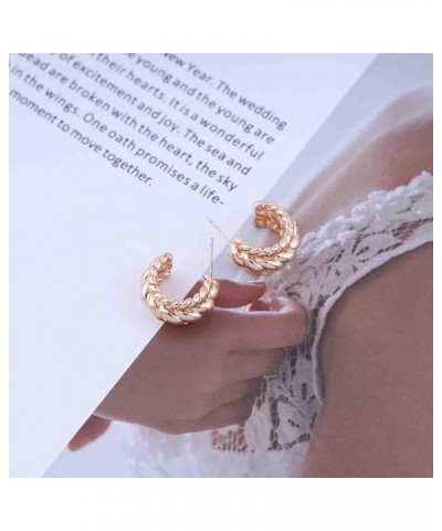 Vintage Chunky Hoop Stud Earrings Wide C Shape Earrings Gold Wide Twist Circle Hoop Earrings Metal Thick Hoop Earrings Jewelr...