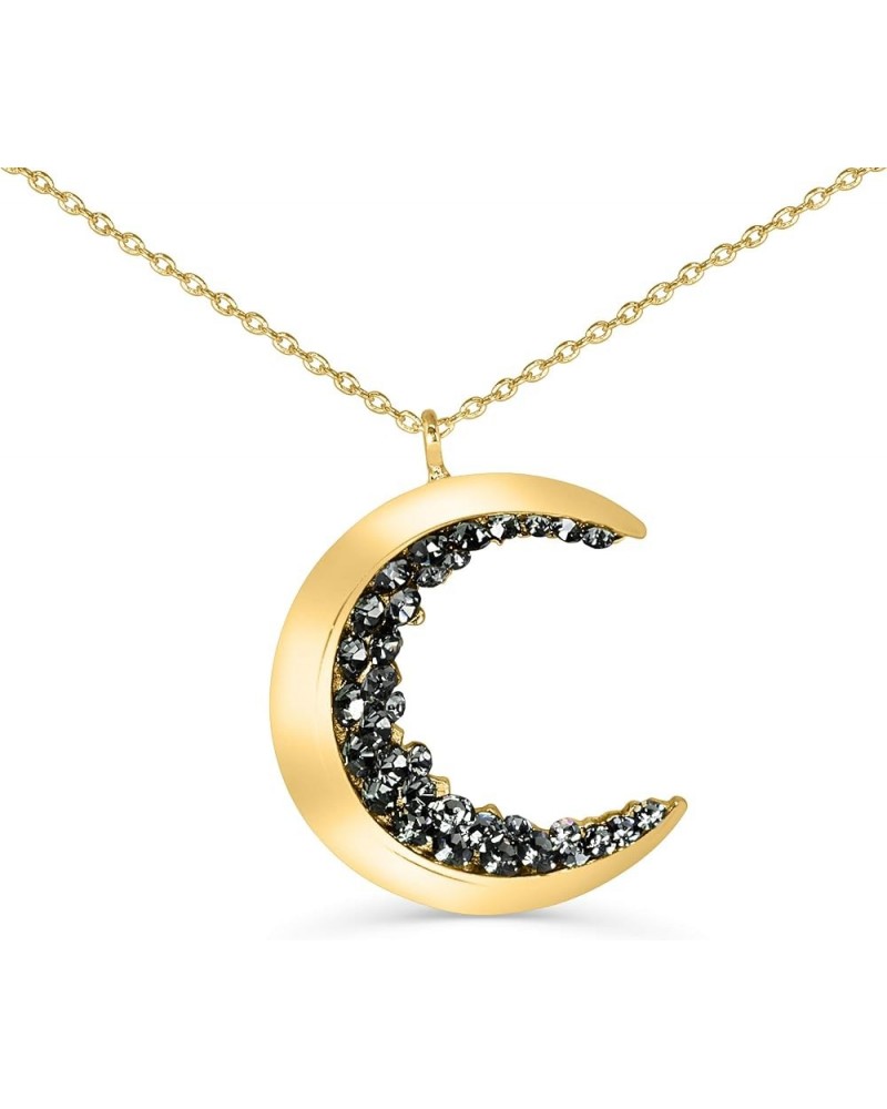 Black Cz Gypsy Planet Half Crescent Sailor Luna Moon Pendant Charm Chain Necklace Gold Big Moon 18 inch $11.76 Necklaces