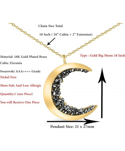 Black Cz Gypsy Planet Half Crescent Sailor Luna Moon Pendant Charm Chain Necklace Gold Big Moon 18 inch $11.76 Necklaces