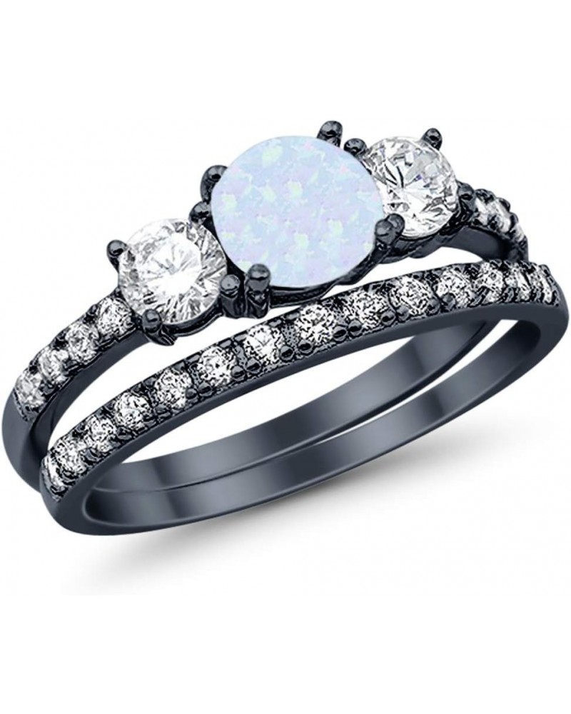 3-Stone Wedding Bridal Set Ring Band Round Created Opal CZ 925 Sterling Silver Choose Color Black Tone, Lab White Opal $21.05...