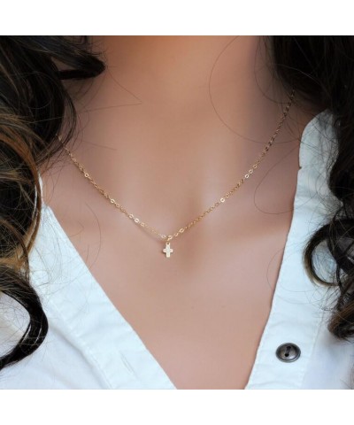 Cross Necklace for Women，Small Cross Necklace 14k Gold Plated Tiny Cross Pendant Choker Necklaces Simple Gold Cross Necklaces...