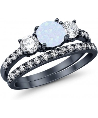 3-Stone Wedding Bridal Set Ring Band Round Created Opal CZ 925 Sterling Silver Choose Color Black Tone, Lab White Opal $21.05...