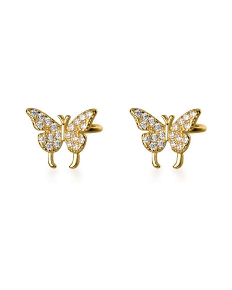 Dainty Butterfly Ear Cuffs Stud Earrings 925 Sterling Silver for Women Girls Fashion Crystal CZ Non Piercing Clip On Cartilag...