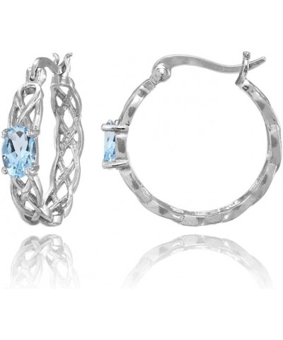 Sterling Silver Genuine or Created Gemstone Celtic Knot Round Hoop Earrings Blue Topaz - Sterling Silver $14.00 Earrings