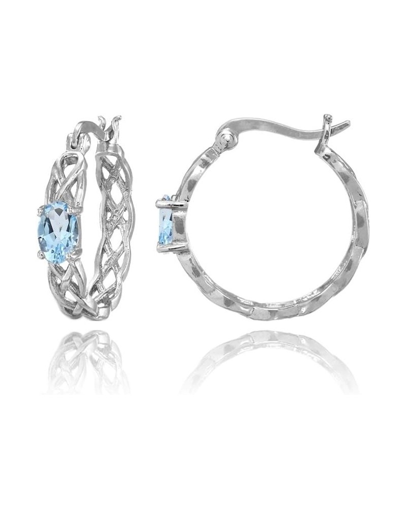 Sterling Silver Genuine or Created Gemstone Celtic Knot Round Hoop Earrings Blue Topaz - Sterling Silver $14.00 Earrings