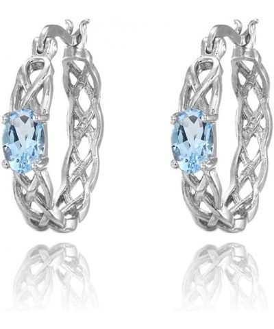 Sterling Silver Genuine or Created Gemstone Celtic Knot Round Hoop Earrings Blue Topaz - Sterling Silver $14.00 Earrings