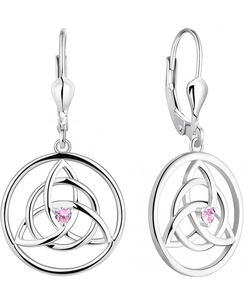 Celtic Knot Earrings 925 Sterling Silver Trinity Knot Leverback Earrings Birthstones Dangle Drop Jewelry for Women 10-pink to...