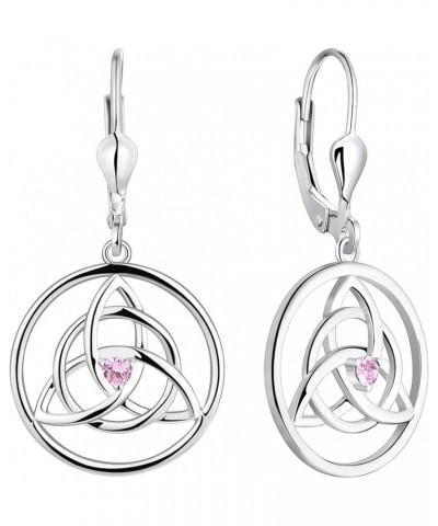 Celtic Knot Earrings 925 Sterling Silver Trinity Knot Leverback Earrings Birthstones Dangle Drop Jewelry for Women 10-pink to...