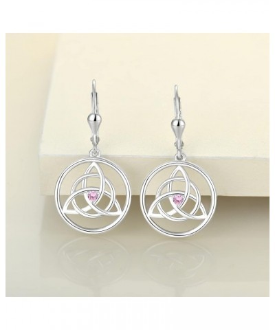 Celtic Knot Earrings 925 Sterling Silver Trinity Knot Leverback Earrings Birthstones Dangle Drop Jewelry for Women 10-pink to...